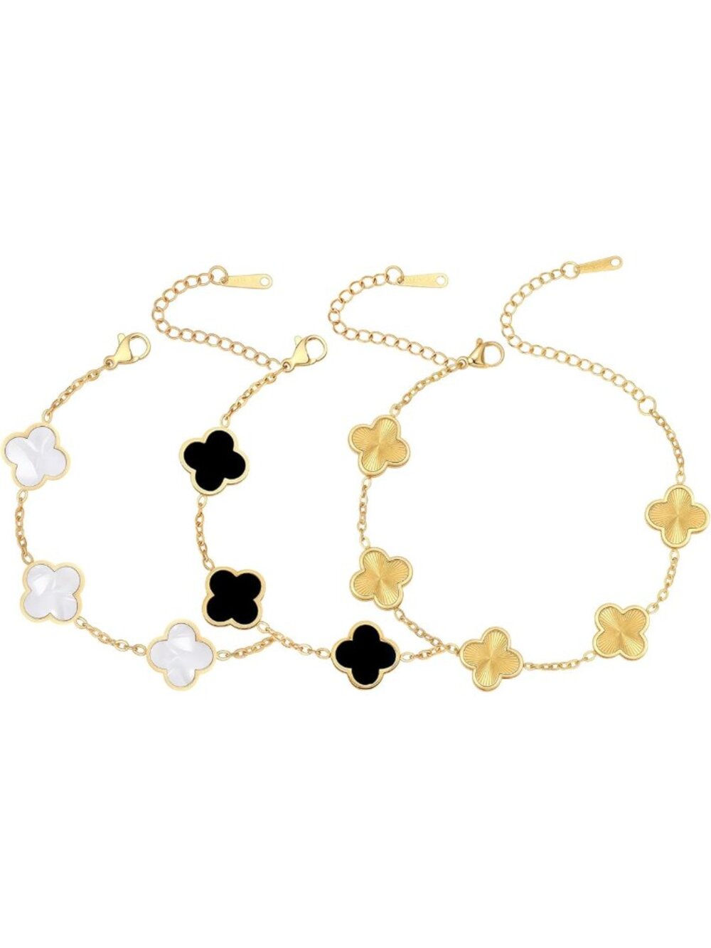 Trendy 18K Gold Plated Adjustable Four Leaf Clover Bracelet for Women & Men